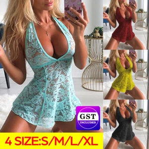 Mini Dress Lingerie Women Sexy Lace Babydoll Nightdress Nightwear Sleepwear Sets - Picture 1 of 13