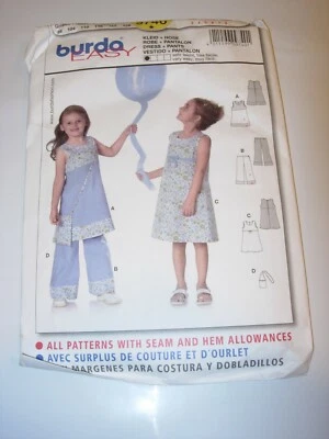 GIRLS CHILDS UNCUT BURDA 9740 Sewing Pattern DRESS PURSE PANTS CASUAL SIZE 3-8 - Image 1 of 3