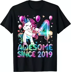 4 Years Old Unicorn Flossing 4th Birthday Girl Unicorn Party T-Shirt Hoodie - Picture 1 of 16