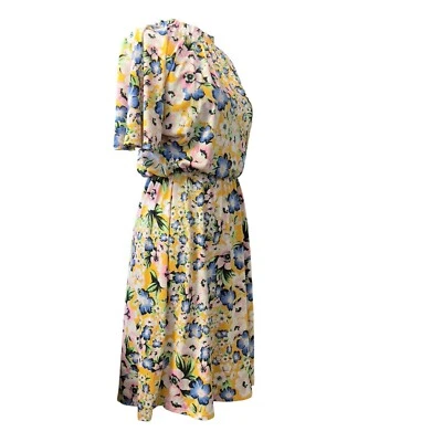 Maggie London US Size 0 Multicolor Bright Floral High Neck Stretch Waist NWOT - Image 1 of 4