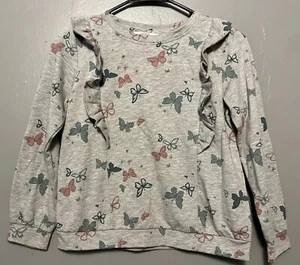 Bailey Lane Sweater Size 8/10 Gray Butterflies Rayon Poly Spandex Ruffles - Picture 1 of 12