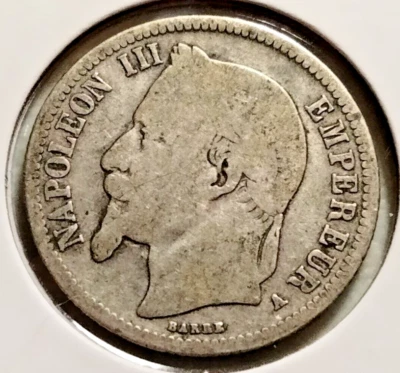 Moneda de 1 franco 1866 A FRANCIA - KM#806,1 - plata .835 (SI#0111) Foto 1 de 4