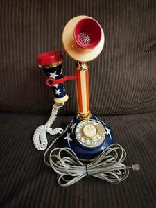 VTG 1973 Bicentennial Candlestick Rotary Phone Red White Blue Works America AT&T - Picture 1 of 9