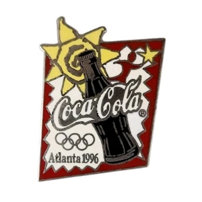 Coca Cola Atlanta 1996 Official Olympic Lapel Hat Pin Enamel Sun Star Red Yellow - Image 1 of 4