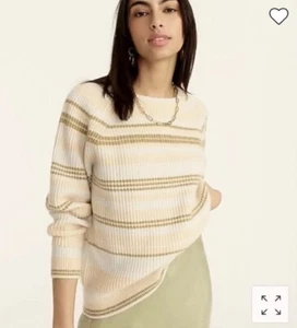 J. Crew Women's Sweater 100% Cashmere Ribbed Stripe S BF015 Pearl Oyster Ash - Picture 1 of 17
