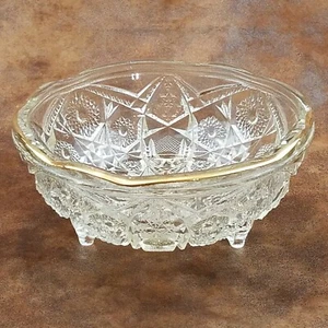 McKee Toltec Footed Clear Glass 7" Bowl #12 Gold Trim Antique 1904-1910 EAPG - Picture 1 of 8