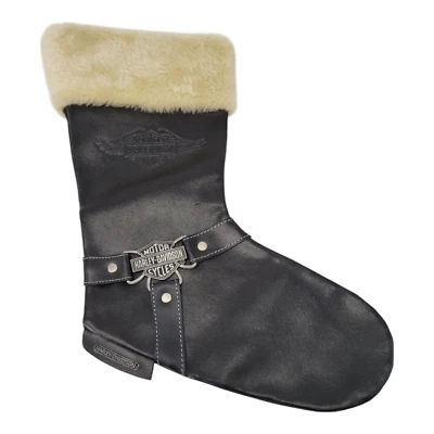 Harley Davidson Motor Cycle Christmas Stocking Black Leather with Faux Fur Trim - Image 1 of 4