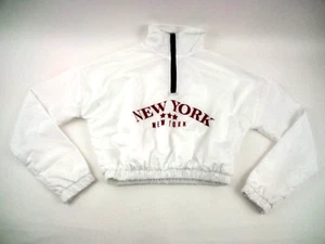Rue 21 New York Windbreaker Crop 1/3 Zip Pullover Jacket White Juniors Small - Picture 1 of 13