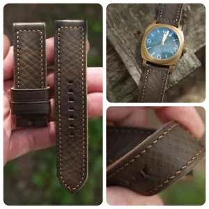 Ready-made 24x24mm Swampy Khaki Handmade Thick&Soft leather watch strap Panerai - Picture 1 of 16