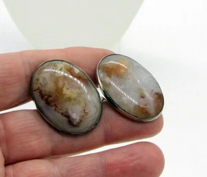 Gemelos de ágata de plata esterlina inusuales enormes elegantes de mediados de siglo vintage Estate - Imagen 1 de 4
