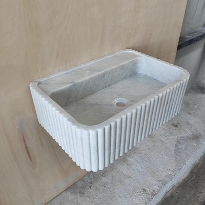 Fregadero de flauta Carrara | Lavabo de mármol blanco Carrara | Montaje en pared y encimera Foto 1 de 4