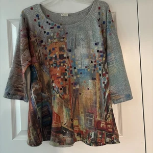 Et Lois Watercolor Top Size Size Medium Colorful Art to Wear Flowy Architecture - Picture 1 of 10