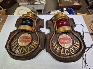 Pair Of Schaefer Beer Lighted Nautical Wall Signs Welcome, Need BULBS, WORKS - Picture 1 of 10