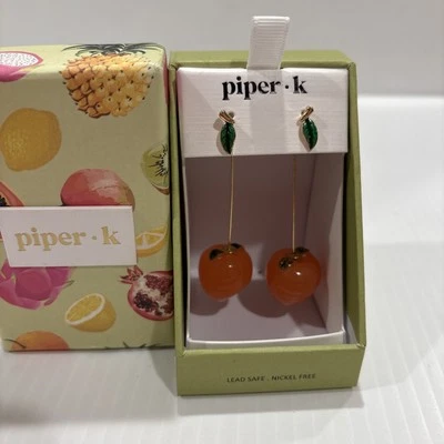 Nuevos Pendientes Colgantes PIPER .K Verano Melocotón Vidrio Color Naranja Foto 1 de 4