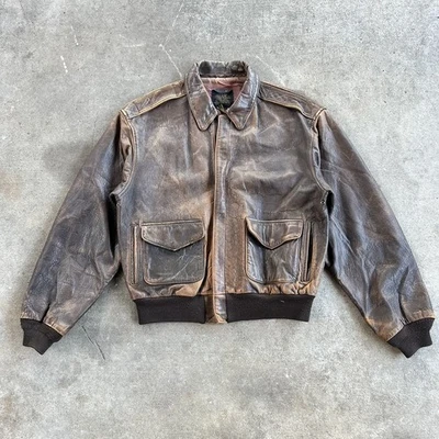 Vtg 80’s Avirex Leather Type A-2 Flight Jacket Men Size L Brown USA Army Issued￼ - Image 1 of 4