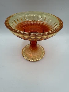 Vintage Amberina Glas Kompott rot bis gelb Daumenabdruck Standfuß Bonboniere MCM - Bild 1 von 12