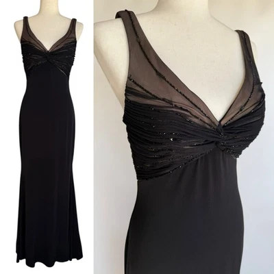 Vintage Y2K Mermaid Full Length Black Beaded Silk Dress Size 8 Med - Image 1 of 4