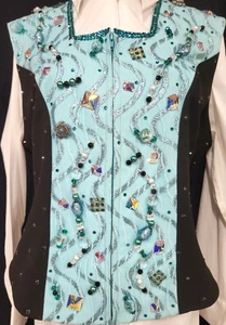 Western RIDING Show Vest size XL TURQUOISE & BLACK CUSTOM New - Picture 1 of 13