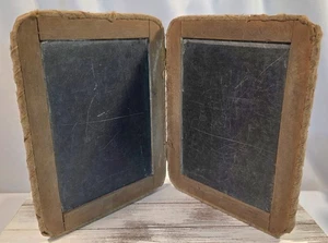 Antique 1800's Folding Primitive School Slates 4-Sided Wood Wool Wrapped 7"x9" - Picture 1 of 8