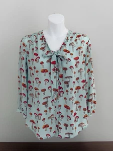 MOULINETTE SOEURS Silk Toadstool Blouse 2 Button Down Mushroom Beads Sequins - Picture 1 of 8