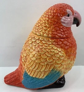 Biscottiera in ceramica colorata arancio giallo blu pappagallo 10" H - Foto 1 di 8