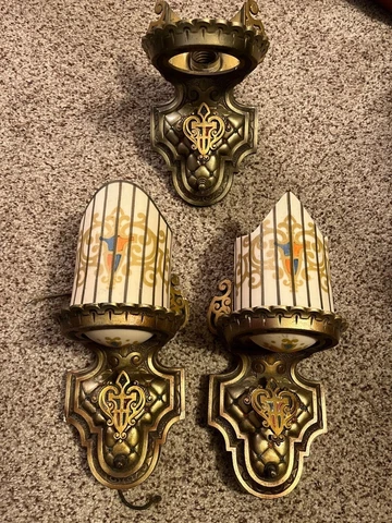 3 x Vintage Beardslee R Williamson Slip Shade  Art Deco Wall Sconces 2x Shades Cover