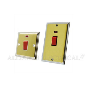 Interruptor de cocina Slimline latón satinado pulido cromo bordes - placa de 45 amperios DP 1G 2G - Imagen 1 de 5