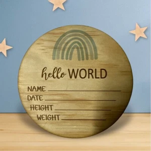 Hello World Baby Announcement Disc | Plywood - 125mm | Balloons | Celebration | - Imagen 1 de 1