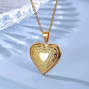 Lo último Collar Corazón Amor Chapado en Oro 18K Foto Colgante Se Puede Abrir Hombres Mujeres Regalo - Imagen 1 de 10