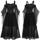 Gothic Plus Size Cold Shoulder Butterfly Sleeve Lace Up Halloween Witch Dress