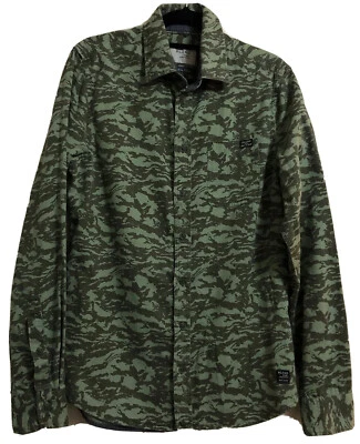 Mens Shirt Size S Camo Green Cotton Casual Long Sleeve Denim Trim Blend Denmark - Image 1 of 4