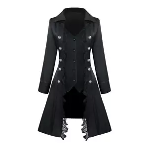 Retro Damen Steampunk Gothic Mantel Mittelalter Jacke Cosplay Kostüm Schwarz - Bild 1 von 2