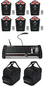 6) Rockville RF WEDGE BLACK RGBWA+UV Wireless DMX Lights+384 Ch. Controller+Bags - Picture 1 of 12