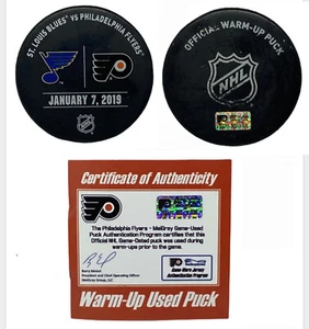 Jordan Binnington 1st Win & Shutout Game Used Warm-Up Puck St Louis Blues 1/7/19 - Bild 1 von 1