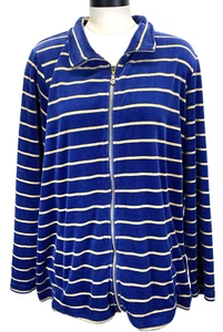 Quacker Factory Jacket Womens Sz XL Stripe Lurex Knit Velvet Zip Front Blue/Gold - Picture 1 of 13