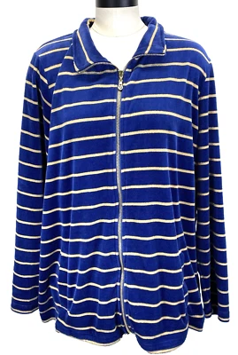 Quacker Factory Jacket Womens Sz XL Stripe Lurex Knit Velvet Zip Front Blue/Gold - Image 1 of 4