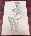 1950s Pencil Nude Study Of An Elderly Woman