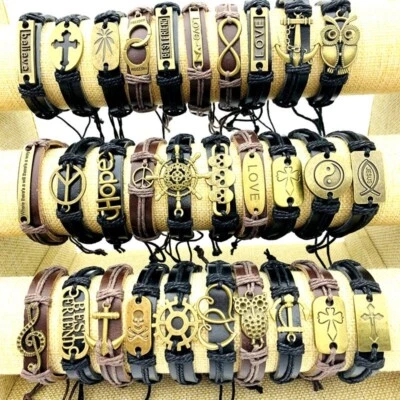 Pulseras de brazalete de cuero de aleación de cobre hechas a mano joyería de moda al por mayor 30 un. Foto 1 de 4