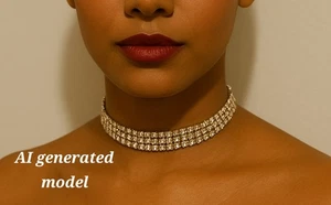 Vintage Clear Rhinestone Silver tone Necklace 1950 Fashion 15" Choker Beauty - Picture 1 of 7