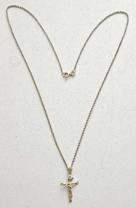 14K Gold Crucifix / Cross Pendant Rope Necklace 18" - Picture 1 of 19