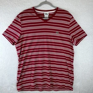 Lacoste Stripe V-Neck Red Shirt Cotton Short Sleeve Mens Size 6 (L) Preppy Croc - Picture 1 of 8