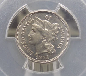 1874 Three 3 Cent Nickel 3CN PCGS MS62 #128 Unc Uncirculated *OBSOLETE* ECC&C - Picture 1 of 5