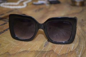 Gucci GG0084S Sunglasses Womens Black Square Oversized Logo Gold Detail Italy - Picture 1 of 9