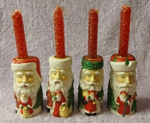 Vintage Brinnco Taper Candle Holders Old World Santa Set Of 4 Christmas Decor - Picture 1 of 13
