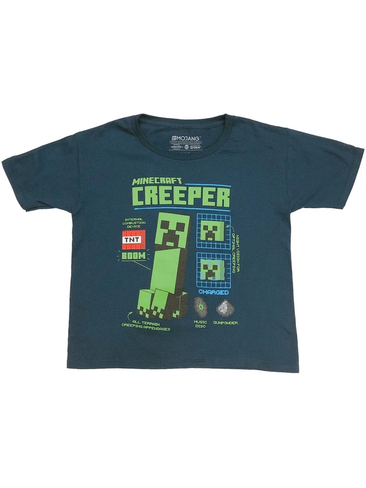 Minecraft Boys Blue & Green Creeper Tee Shirt Video Gamer T-Shirt Small (8) - Image 1 of 1