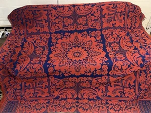 Red And Blue Woven Coverlet. Signed Ambrusius Muller 1868 - Picture 1 of 11