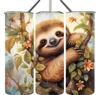 Lindo perezoso colgante árbol acuarela, vaso 20 oz taza de viaje aislada Foto 1 de 3