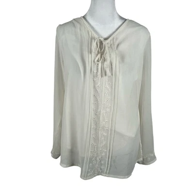 Vintage Notations Sheer Top White Long Sleeve Large Layer Cotton Business Casual - Image 1 of 4