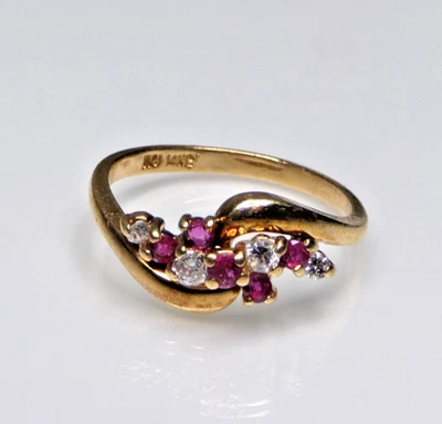 Pink Ruby and Diamond Cluster Solid Gold Ring - Image 1 of 4