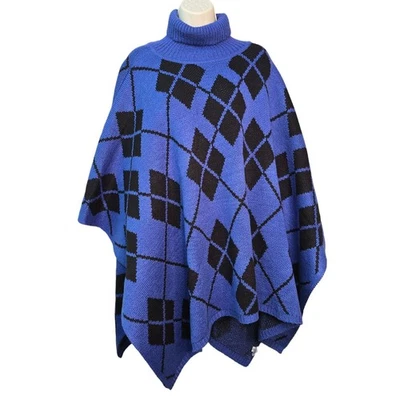 Poncho Lane Bryant Mujer Talla Grande 22 Azul Negro Argyle Diamante Cuello Alto NUEVO  Foto 1 de 4
